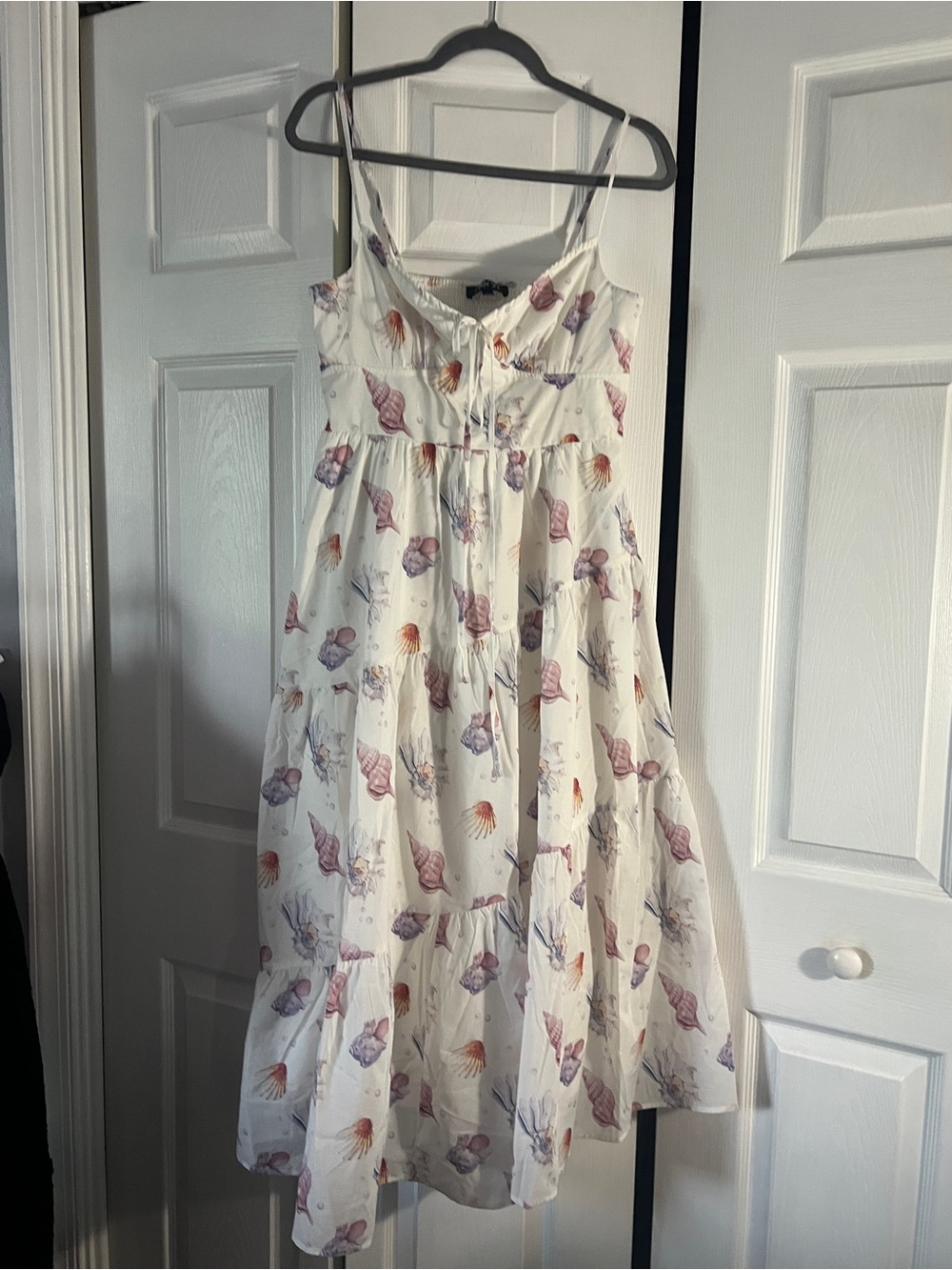 Cream Seashell-Print Tiered Maxi Dress